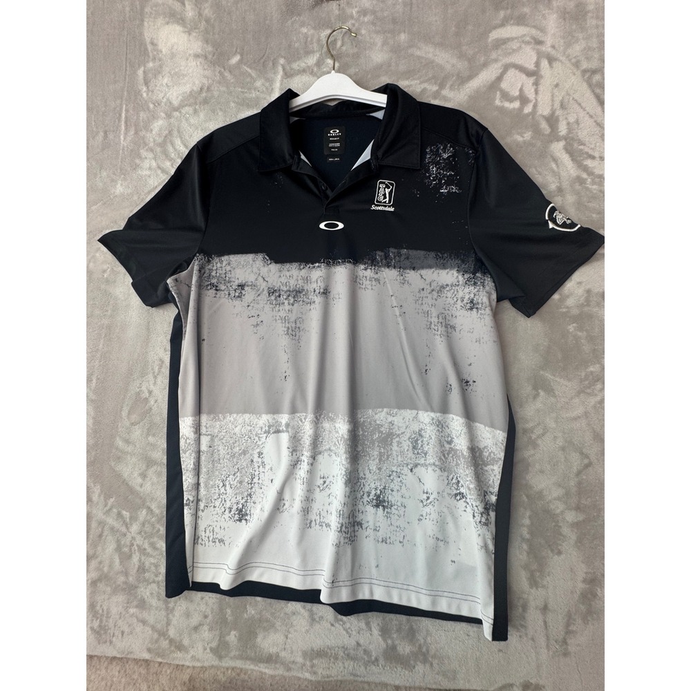 Oakley Mens TPC Scottsdale Golf Polo Shirt Black Grey White Gradient Size L